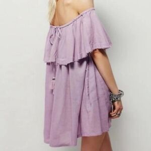 Free People size S/M Dress women boat neck stretch cold shoulder tasseled bell